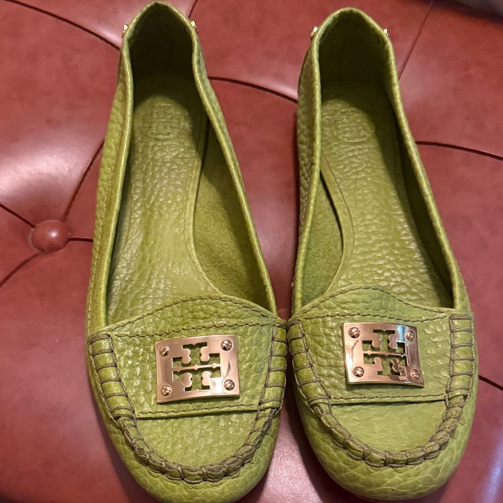 Tory Burch Lime Green Leather Flats